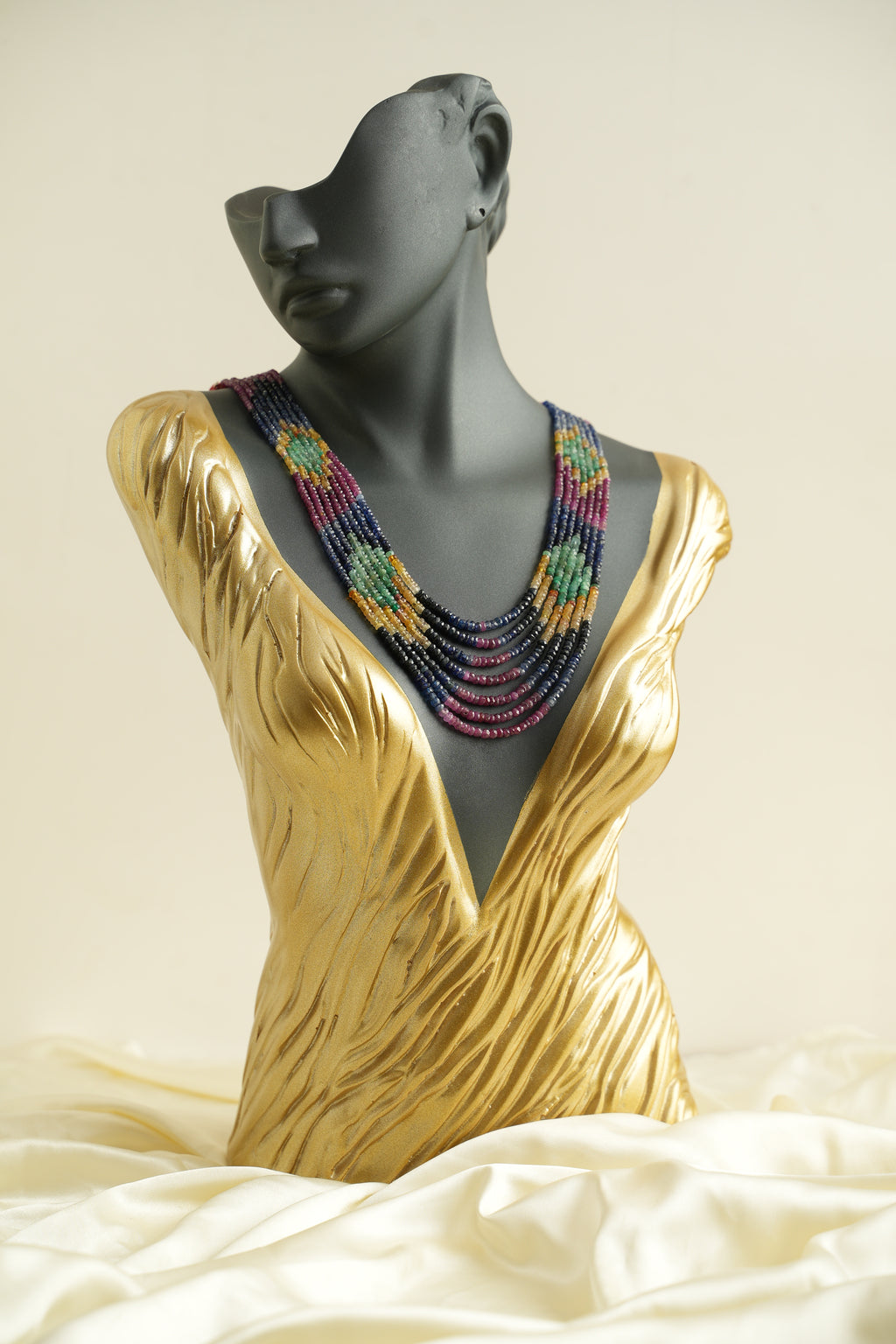 7 SIRALI DOĞAL TAŞ YAKUT ZÜMRÜT SAFİR KOLYE - DGLTS 101