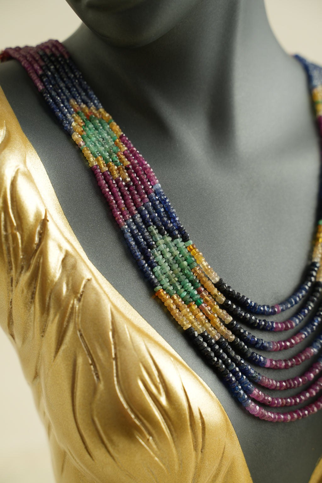 7 SIRALI DOĞAL TAŞ YAKUT ZÜMRÜT SAFİR KOLYE - DGLTS 101