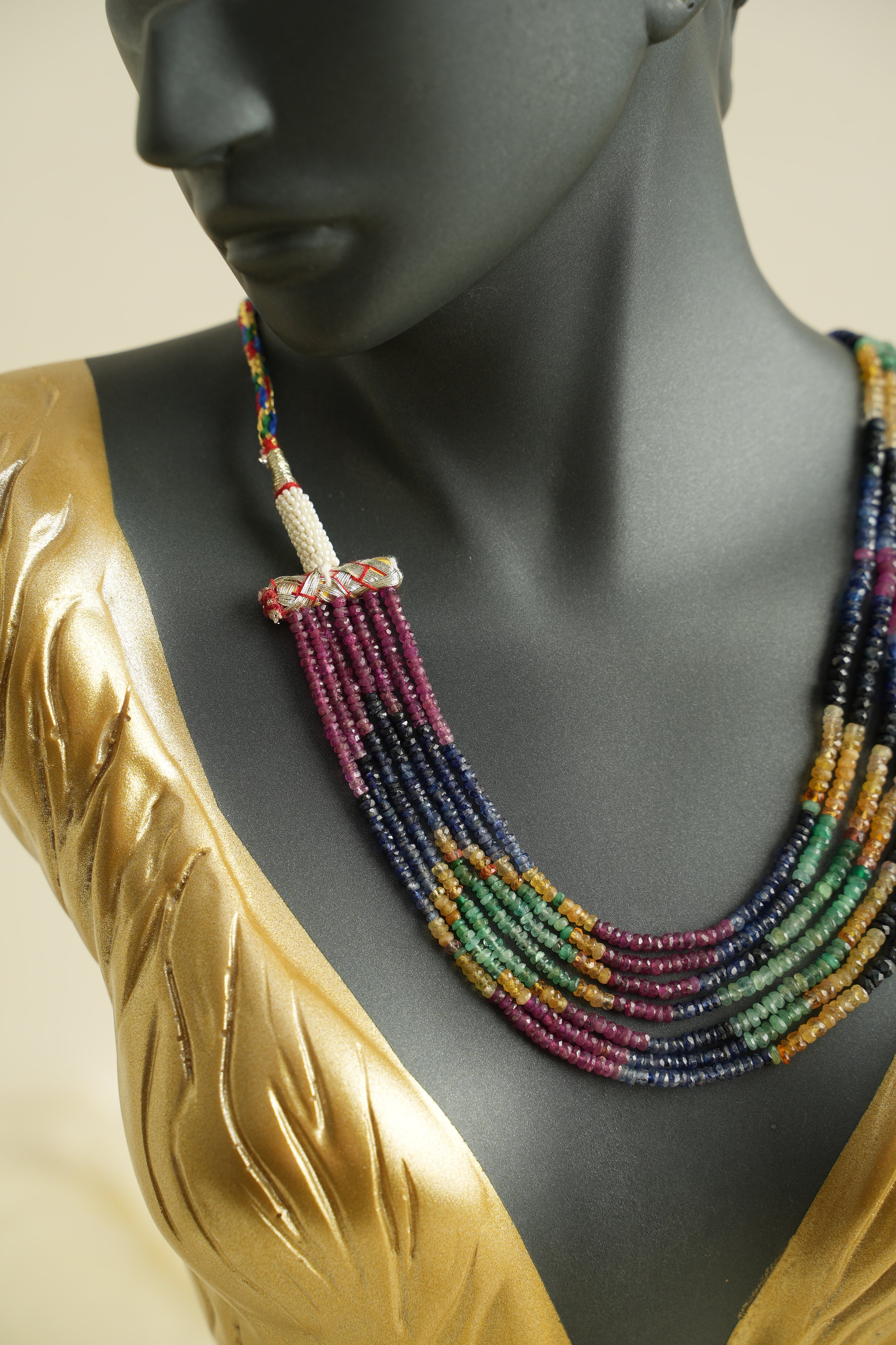 7 SIRALI DOĞAL TAŞ YAKUT ZÜMRÜT SAFİR KOLYE - DGLTS 101