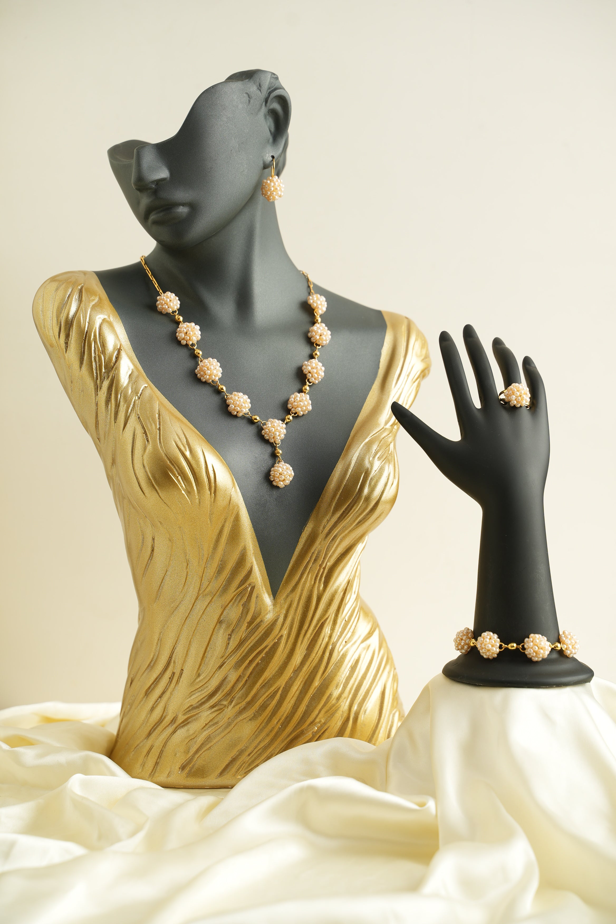 ALTIN YALDIZLI GÜMÜŞ PRENSES İNCİ SET - ROSE 101