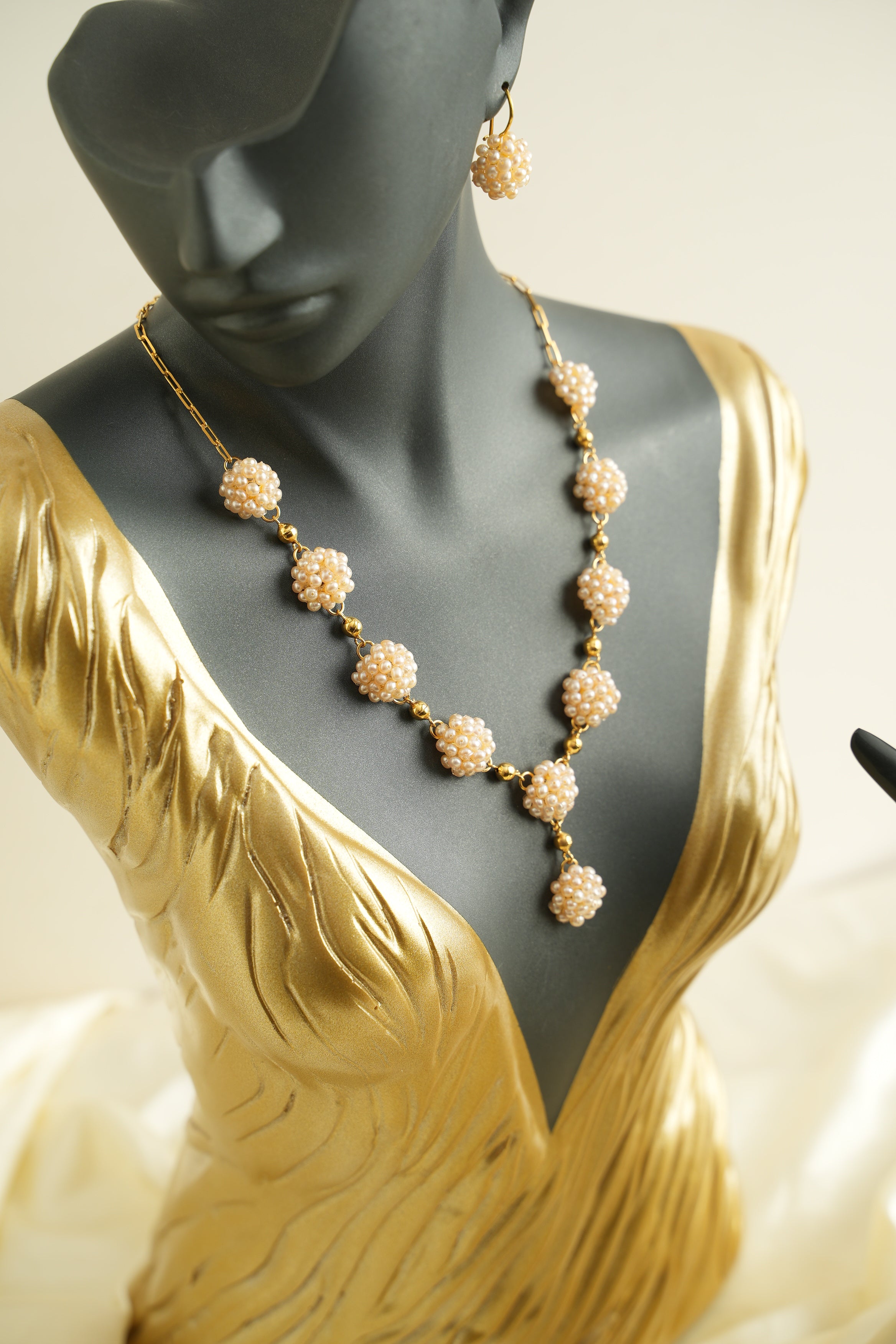 ALTIN YALDIZLI GÜMÜŞ PRENSES İNCİ SET - ROSE 101