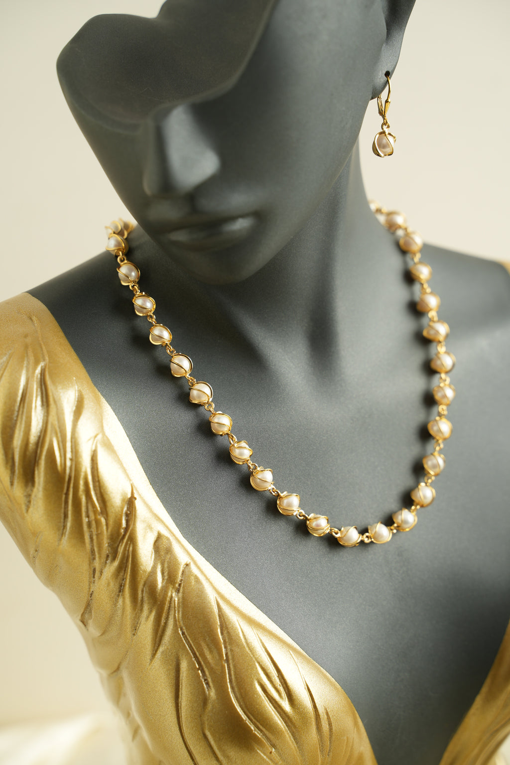 ALTIN YALDIZLI GÜMÜŞ İNCİ MASALI SET - ROSE 102