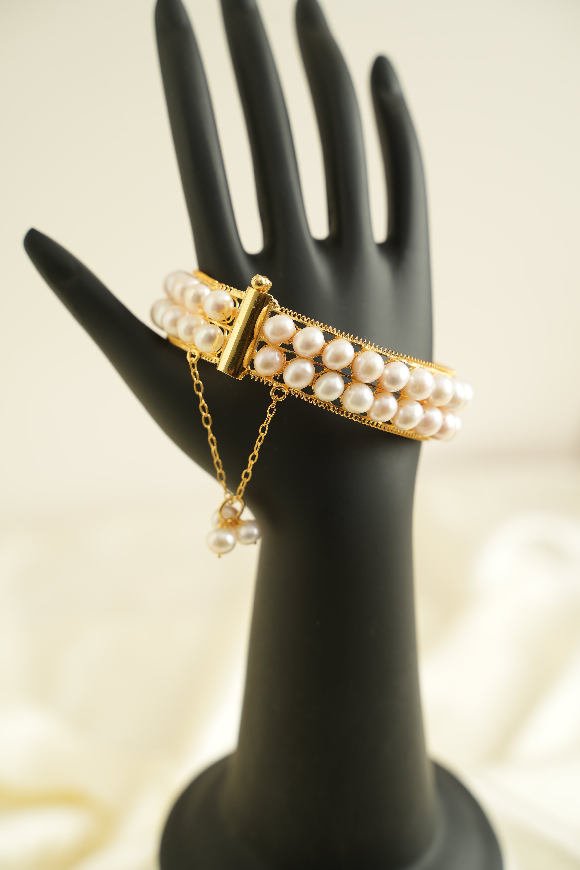 2 SIRALI ALTIN YALDIZLI GÜMÜŞ İNCİ KELEPÇE - ROSE 103