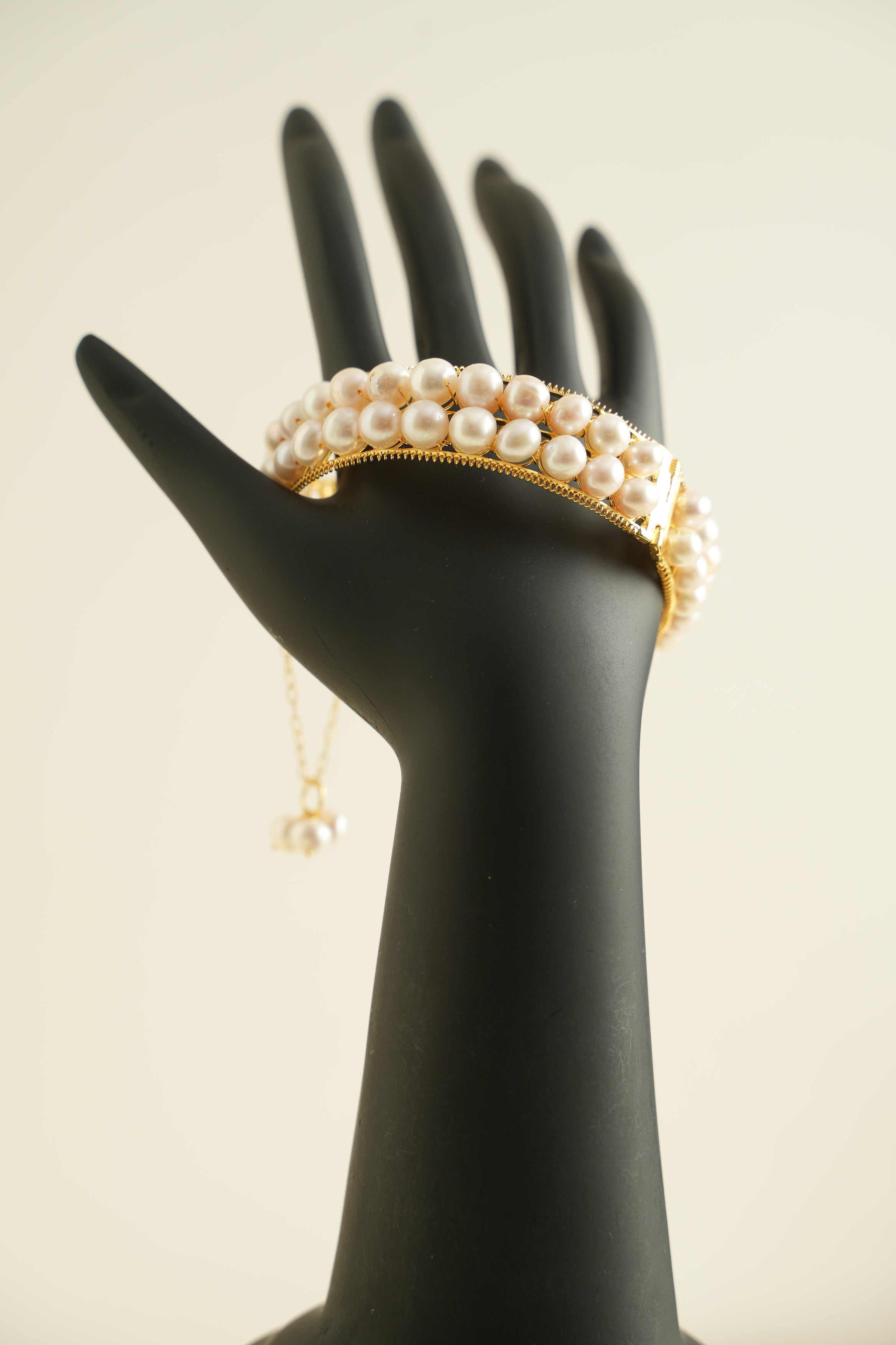 2 SIRALI ALTIN YALDIZLI GÜMÜŞ İNCİ KELEPÇE - ROSE 103