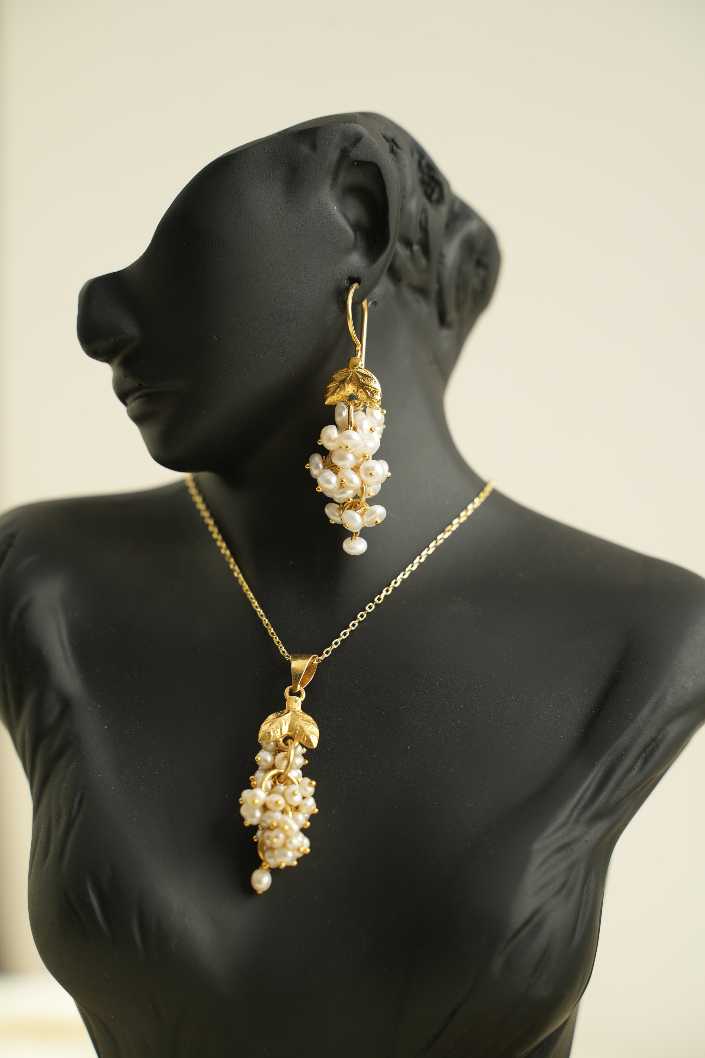 ÜZÜM SALKIMI ALTIN YALDIZLI GÜMÜŞ SET - ROSE 107